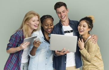 group of students with laptop