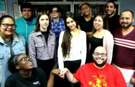 Students and the LGBTQ Resource Center Coordinator pose for a picture. Many friendships have been formed at the Center.